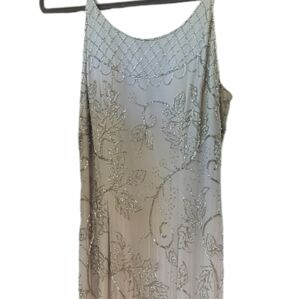 Vintage Cache Beaded silk gown large grey and silver perfect condition